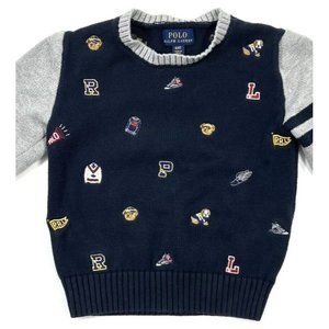 Polo Ralph Lauren Kids Boys Size 4/4T Sweater Navy Blue Logo All Over Print